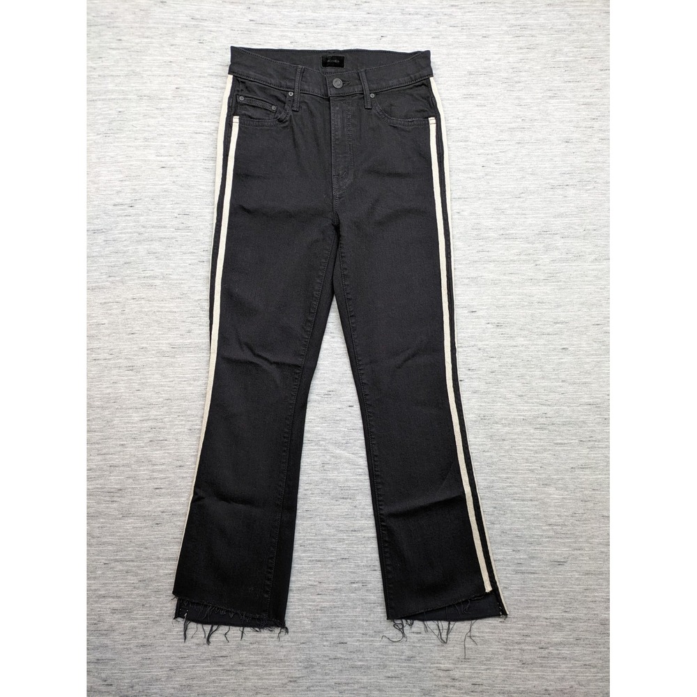 MOTHER Jeans 25 Denim Insider Crop Step Fray Guilty Racer‎ Wash Raw Hem Black